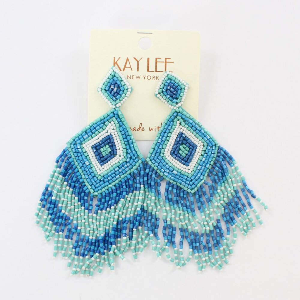 KAYLEE Seed Beaded Beautiful Fun Boho Blue Tribal Post Earrings Made ❤️ in India